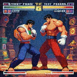 fantastic lighting, pixel art, high detail , 16 bits, street fighter, 2d