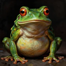 a fantasy creature portrait, four eyes, frog like, alien, angry, carlos huante, boris vallejo, frank frazetta
