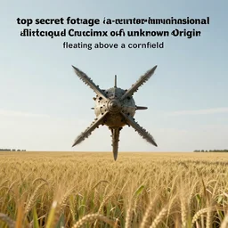 “top secret footage of a cluster inter dimensional chitinous cruciform of unknown Origin floating above a cornfield”