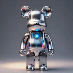 shiny cybertronic robot bear with leds, studio lighting, high detail, digital art ,