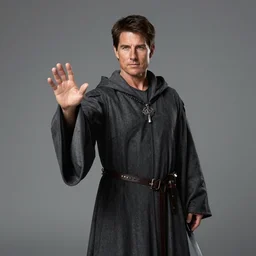 medieval fantasy half length portrait photo of tom cruise as a d & d robed wizard casting fire magic, photo by philip - daniel ducasse and yasuhiro wakabayashi and jody rogac and roger deakins