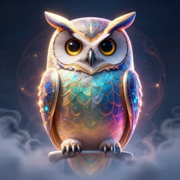 symmetry!! product render poster vivid colors divine proportion owl, scifi, glowing fog intricate, elegant, highly detailed, digital painting, artstation, concept art, smooth, sharp focus, illustration