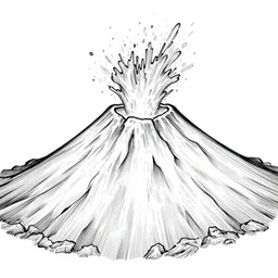 japanese black and white lineart of an erupting volcano