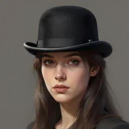 portrait of a woman wearing a bowler hat, digital art, ambient occlusion, fresnel effect, subsurface scattering.