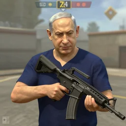 Benjamin Netanyahu holding an m16 in Counter Strike 1.6 Dust