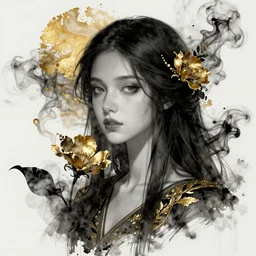 flower priestess portrait black gold smoke artgerm wlop artstation