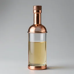 a cocktail bottle made from copper, gold and glass with liquid space inside