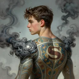 back portrait of super hero teen with acid super power, toxic clouds, upper body, comics, fantasy, intricate, elegant, highly detailed, digital painting, artstation, concept art, matte, sharp focus, illustration, art by artgerm and greg rutkowski and alphonse mucha