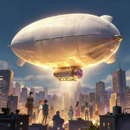 derigible over metropolis, blimp, hardmesh retro futurist steampunk, hyper realistic, behance hd artstation by jesper ejsing, rhads, makoto shinkai, lois van baarle, ilya kuvshinov, ossdraws, borderlands, feng zhu, loish, laurie greasley, victo ngai, andreas rocha, john harris radiating a glowing aura global illumination ray tracing hdr