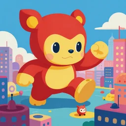 painting of giant pororo attacking city, retrofuturism, behance, bold colors and shapes, trending on artstation