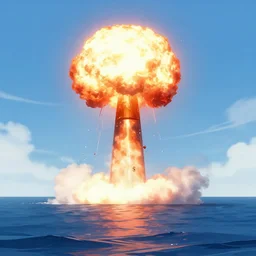 a nuclear bomb mid - detonation above the ocean, trending pixiv fanbox, by dawson, marc adamus, irakli nadar, anton fadeev