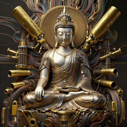 budha abstract, weta, soft biotech, bumblebee tubes, wires, hifructose, scifi, fantasy, cyberpunk, intricate, decadent, highly detailed, octane render, artstation, concept art, smooth, sharp focus, art by artgerm, wlop