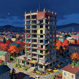 a beautiful ultradetailed anime illustration of urbex treasury unfinished building by georges seurat, studio ghibli universe tron fisheye lightpaint at night nightvision infrared vice city wilderness, archdaily, wallpaper, highly detailed, trending on artstation.
