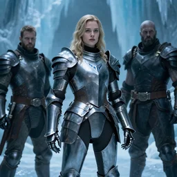 eleanor tomlinson in steel armor in the ice cave. greg rutkowski. boris vallejo. 3 8 4 0 x 2 1 6 0