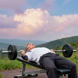 albert hoffmann inventig lsd on a benchpress, colorful, cloudy, nature, high resolution, artists,
