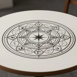 magic circle on table by victo ngai and greg rutkowski, trending on artstation, close shot, unreal engine, 4 k hd wallpaper