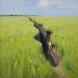 a big reality rift opens over a calm field in summer, award-winning, trending on artstation, oil on canvas, masterpiece