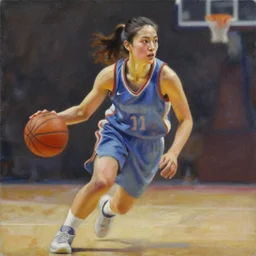 painting of an woman basketball player, by picasso greg rutkowski, cg worker artstation