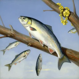 fish mugshot of avalanche joseki in the sky, picking off winners, with a wooden beam and helichrysum necklace, artwork by james ensor