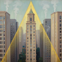 establishing shot by wes anderson, a beautiful infinite towers with smoke coming from the widows, by anders zorn, rule of thirds, golden triangle, masterpiece by greg rutkowski, intricate, elegant, highly detailed, oil painting, concept art, smooth, sharp focus, illustration, eerie beautiful cinematic, thomas lawrence, gurney,