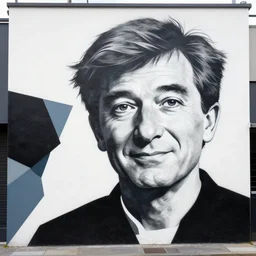 robin williams street art mural by haruki murakami : 1 high contrast, hard edges, matte painting, geometric shapes, masterpiece : 1