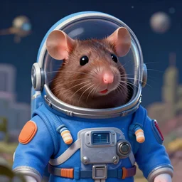 a masterpiece portrait of a cute adorable brown rat wearing a blue spacesuit, surreal background, digital art by krenz cushart, trending on artstation, cgsociety