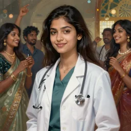 Beautiful pale young Indian doctor partying in Texas, portrait, elegant, intricate, digital painting, artstation, concept art, smooth, sharp focus, illustration, art by artgerm and greg rutkowski and alphonse mucha