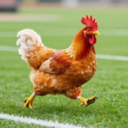 the famous funky chicken runs across a football field, interrupting the big game, 3 5 mm