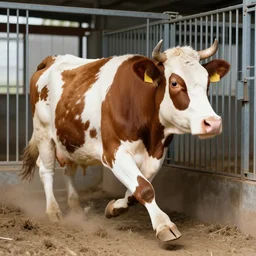 cow running from a cage
