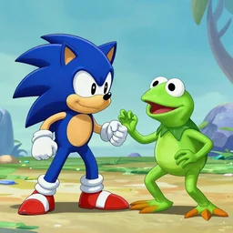 sonic the hedgehog in an epic battle with kermit the frog