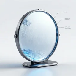 high - tech device cooling mirror in vacuum, design concept, virtual diagram
