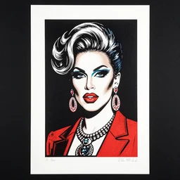 claude cahun on rupaul's drag race in linocut print style