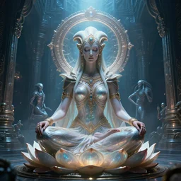masterpiece poster of glistening ethereal elegant queen empress xenomorph alien goddess meditating lotus position, inside ominous glowing sacred alien temple shrine incubator. in the style of aliens, by denis villeneuve, ilm, james cameron, ridley scott, h. r. giger, beautiful octane render, extremely intricate, epic composition, cinematic lighting,, trending on artstation, cinematic dramatic atmosphere, matte painting