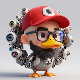 a beautiful fractal mandelbulb retrofuturistic young cute shaved ducktail bearded middle eastern man with wayfarer glasses and red baseball cap with multiple eyes by alex gray, android jones, karol bak, ayami kojima, artgerm, concept art, sharp angles, robot, 3 d, octane render, 8 k, unreal engine