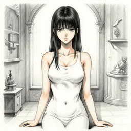 colored charcoal sketch of manga woman in chamber of euthymia