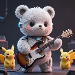 high quality 3 d render very cute fluffy cyborg bear! plays electric guitar, cyberpunk highly detailed, unreal engine cinematic smooth, in the style of blade runner & detective pikachu, hannah yata charlie immer, moody light, low angle, uhd 8 k, sharp focus