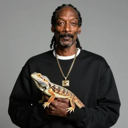 Snoop Dogg holding his pet lizard for a 1990s sitcom tv show, Studio Photograph, portrait, C 12.0