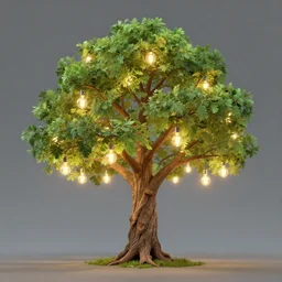a tree with lightbulbs, unreal, artstation