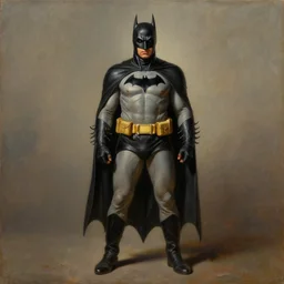 A neoclassical painting of Batman by Raja Ravi Varma, oil on canvas, detailed, realistic, HDR, HD, 4k, 8k, matte painting, concept art, full body portrait, classical painting,