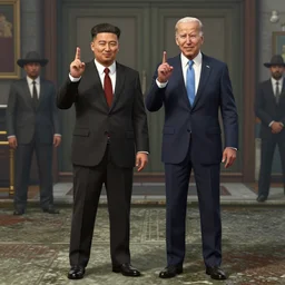 joe biden and kim jong un as gtav characters, five vingers, full body!!!, realistic,