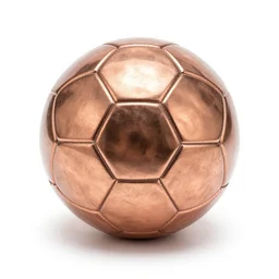 copper soccer ball, 8k product photo, isolated on a pure white background, centered, entire object in frame, sharp focus, soft studio lighting