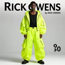 baggy neon 9 0 s clothing by rick owens magazine ad in the style of frank frazetta