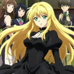 victorique de blois anime girl gosick super detailed green eyes green eyes green eyes green eyes black dress black dress black dress black dress blonde hair by greg rutkowski makoto shinkai aramaki shinji artgerm, cushart krenz key art feminine award winning smile haruko ichikawa, kyoto animation, square enix makoto shinkai