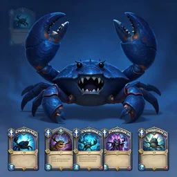 a giant evil crab snail, crab claws, crab blue dark theme, front full view, artstation, orthographic, hd, 8 k, sharp high quality artwork in style of greg rutkowski, concept art, blizzard warcraft artwork, hearthstone card artwork