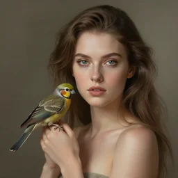 woman with a bird, detailed digital photo art