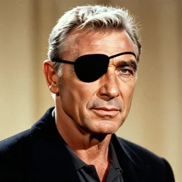 sean connery with an ( ( eyepatch ) ), white hair, grainy, saturated, poster art, 1 9 8 7, by drew struzan