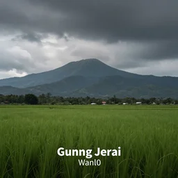 a beautiful landscape photography of Gunung Jerai, Yan, Malaysia with a paddy field, dramatic sky, 500px, award winning, moody
