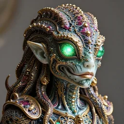 complex 3 d render of a beautiful porcelain dark lovecraft horror machine glowing reptile eyes. green magenta gold and black and white, fractal veins, fractal hair, 1 5 0 mm, beautiful natural soft light, rim light, gold fractal details, fine lace, mandelbot fractal anatomical, glass, facial muscles, elegant, ultra detailed, metallic armor, octane render