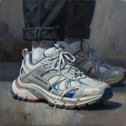 basquiat oil painting of cyber balenciaga sneakers,