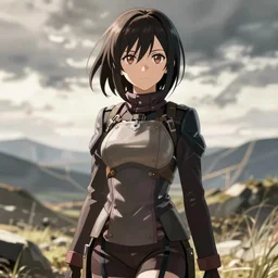 Mikasa Ackerman, concept art, smooth matte, focused, illustration art style by Ian Spriggs and H R Giger